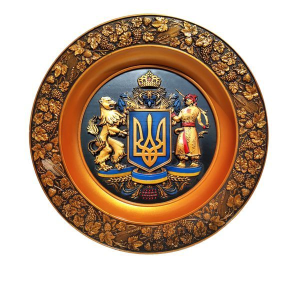 Декоративна рельєфна тарілка Герб України 63419050 фото